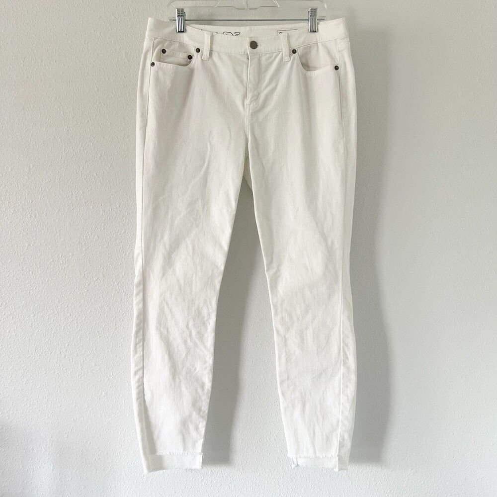 Vineyard Vines Step Hem White Jeans Womens 12 Denim Skinny Ankle Coastal Summer